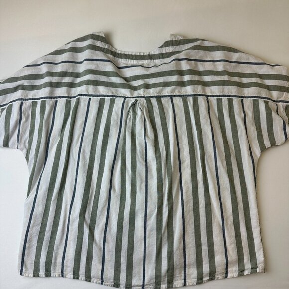 Time and Tru Shirt Womens 2XL White Green Striped Button Tie Front Short Sleeve - Picture 10 of 10